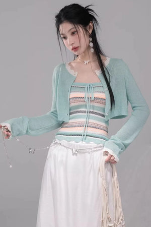Coconut Breeze Striped Cardigan Set