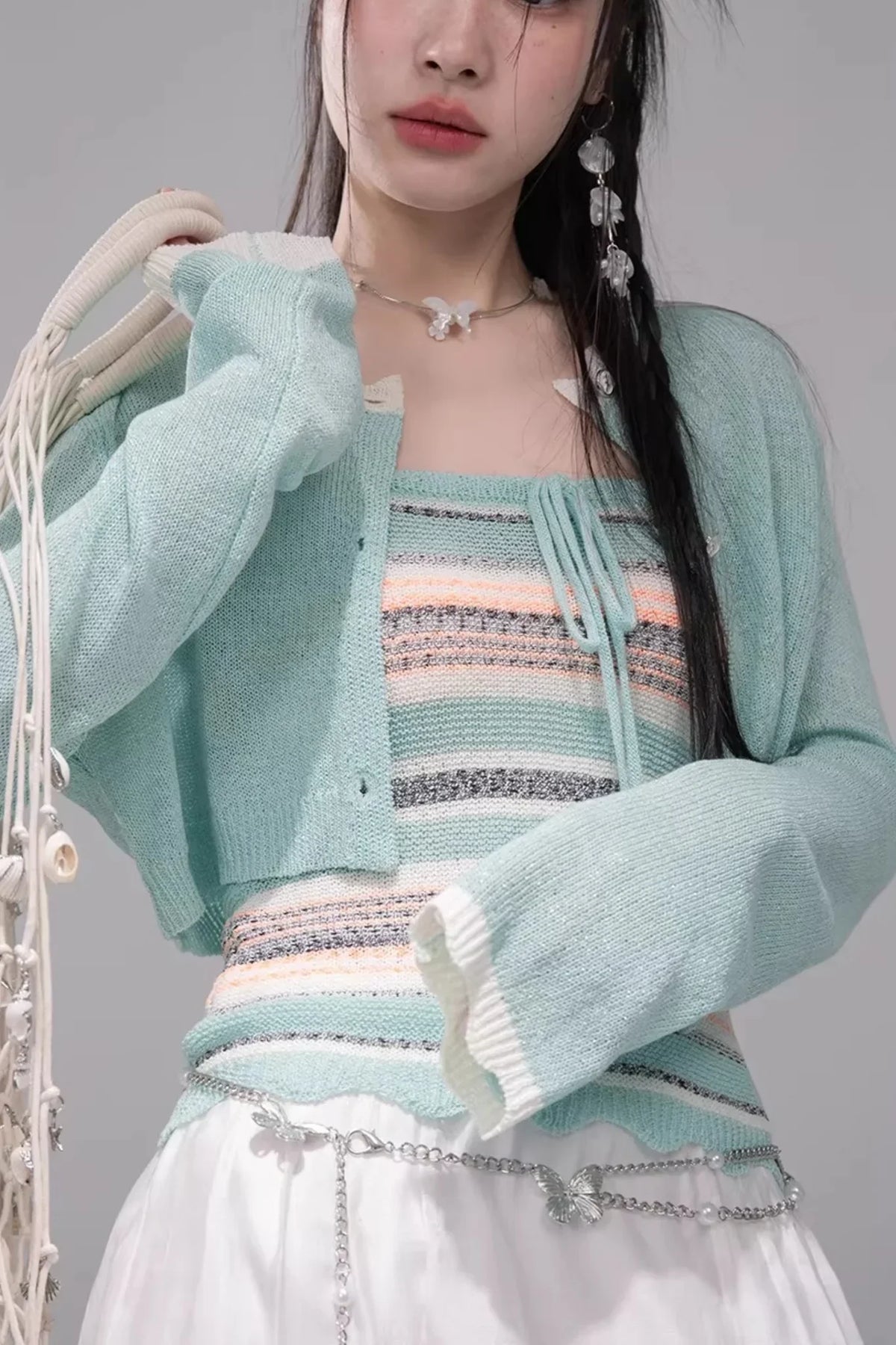 Coconut Breeze Striped Cardigan Set