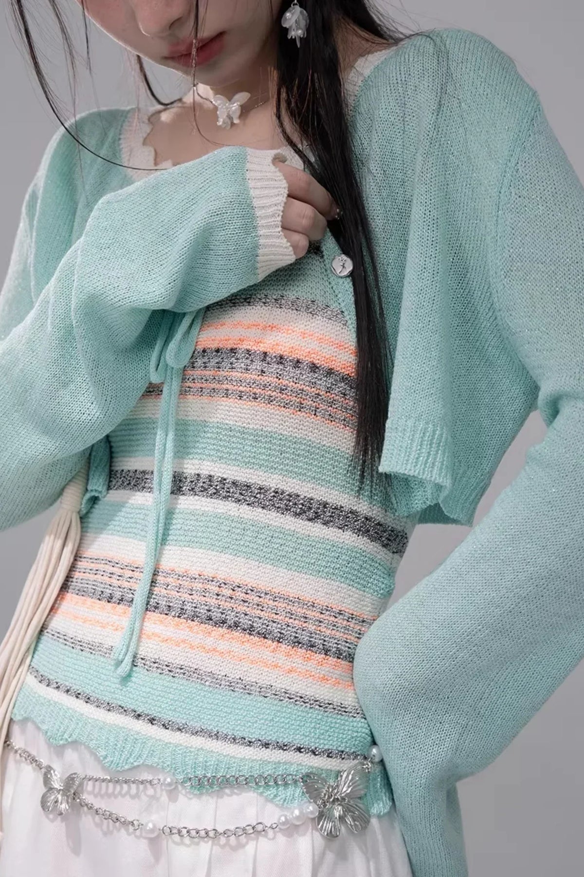 Coconut Breeze Striped Cardigan Set