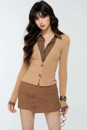 Coffee Knit Two-Piece Top Set-Up