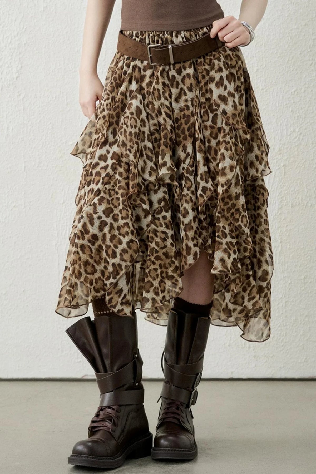 Coffee Leopard Chiffon Skirt