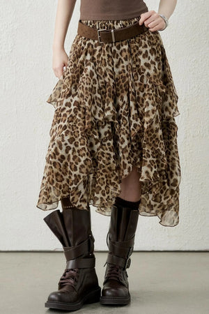 Coffee Leopard Chiffon Skirt