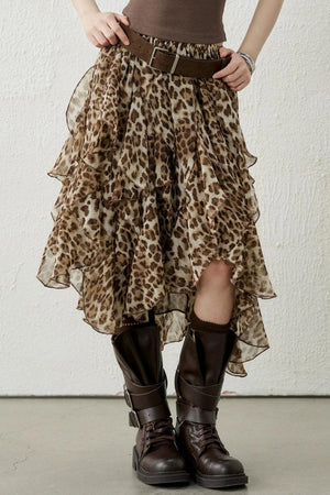 Coffee Leopard Chiffon Skirt