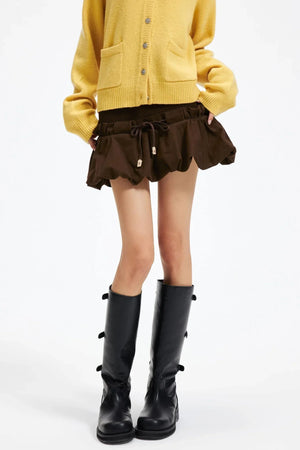 Coffee Patchwork Short Skirt