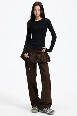 Coffee Patchwork Short Skirt