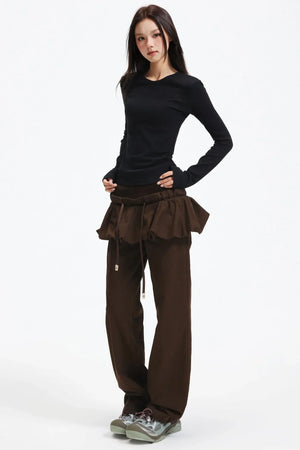 Coffee Patchwork Short Skirt