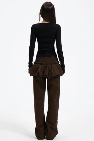 Coffee Patchwork Short Skirt