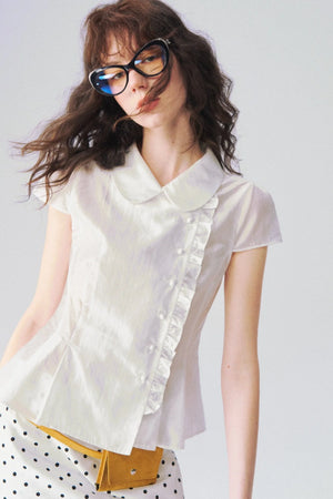 Collar Diagonal Ruffle Shirt