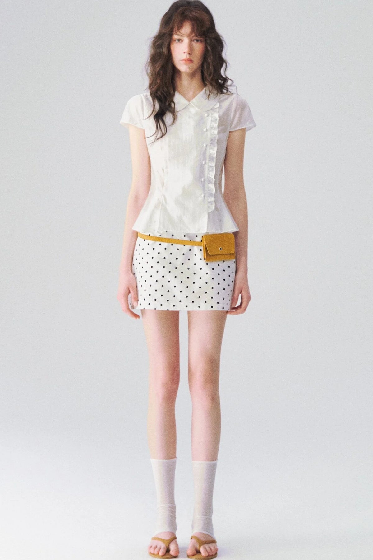 Collar Diagonal Ruffle Shirt