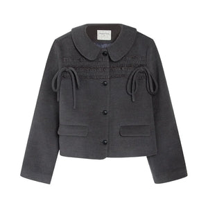 College Ruffle Woolen Suit Skirt Set-Up