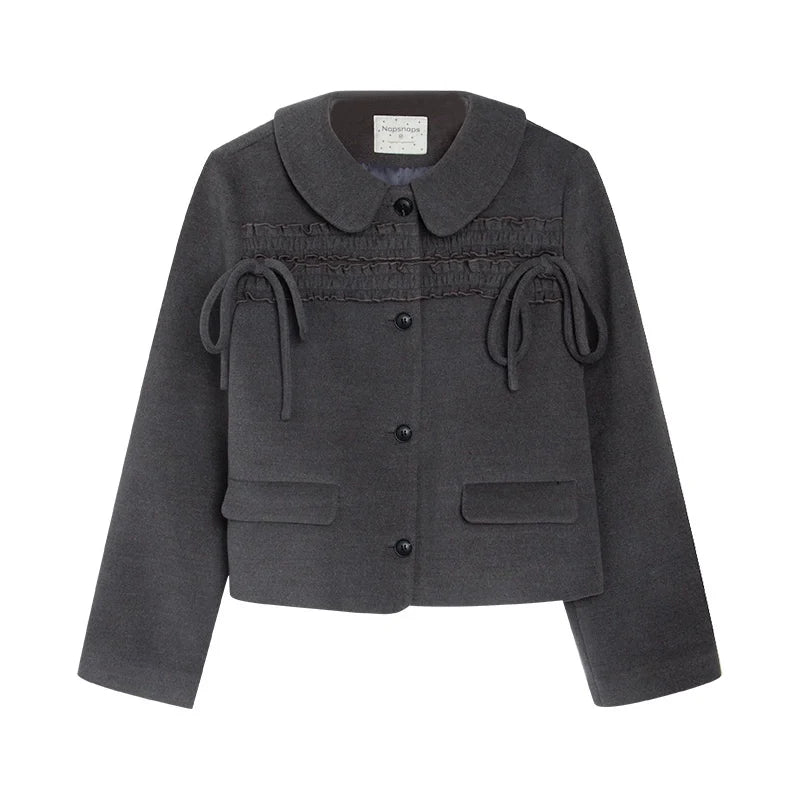 College Ruffle Woolen Suit Skirt Set-Up