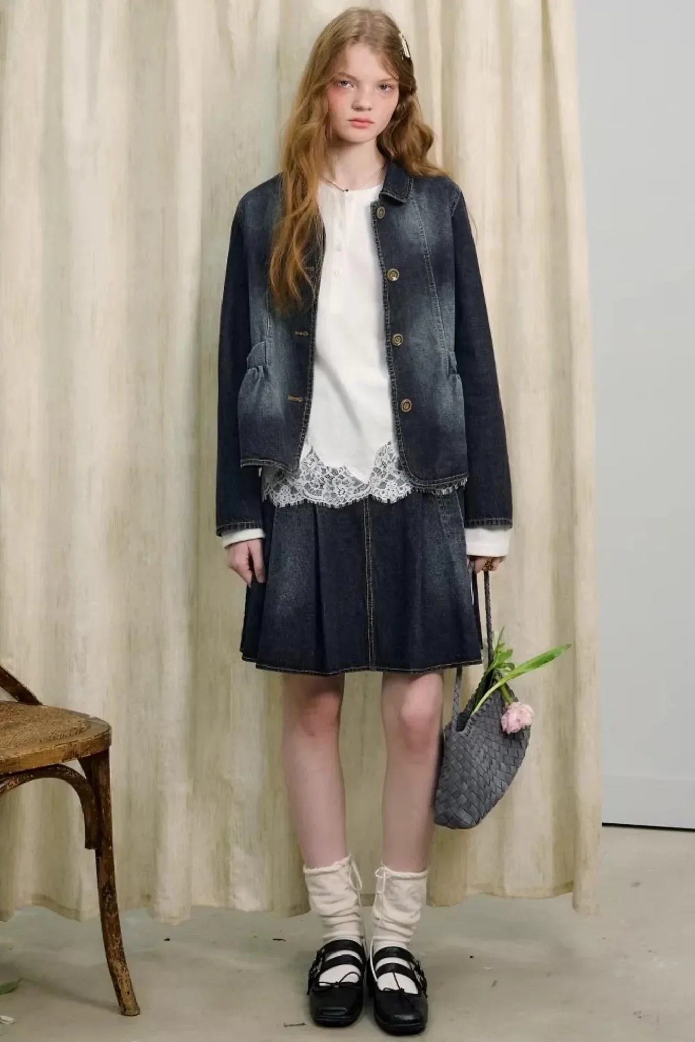 College-Style Denim Jacket Set-Up