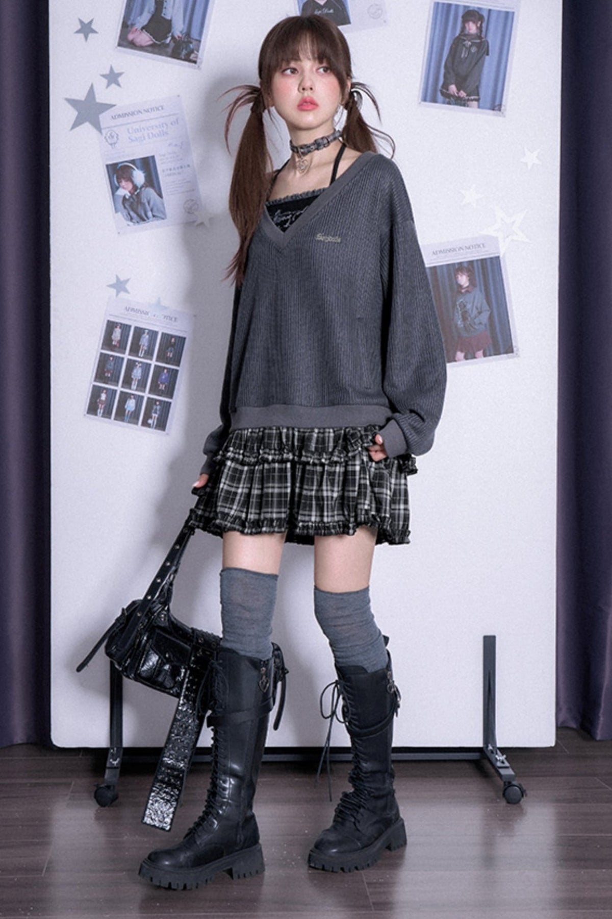 College Style Knit Fake Two-Piece Dress