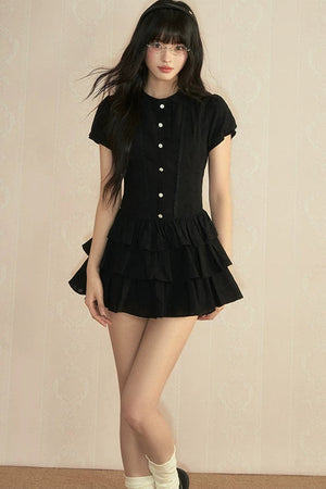 College Style Puff Sleeve Shirt Dress