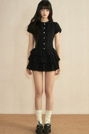 College Style Puff Sleeve Shirt Dress