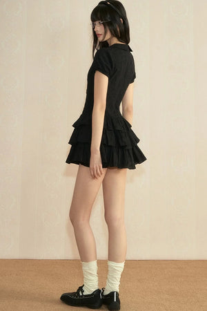 College Style Puff Sleeve Shirt Dress