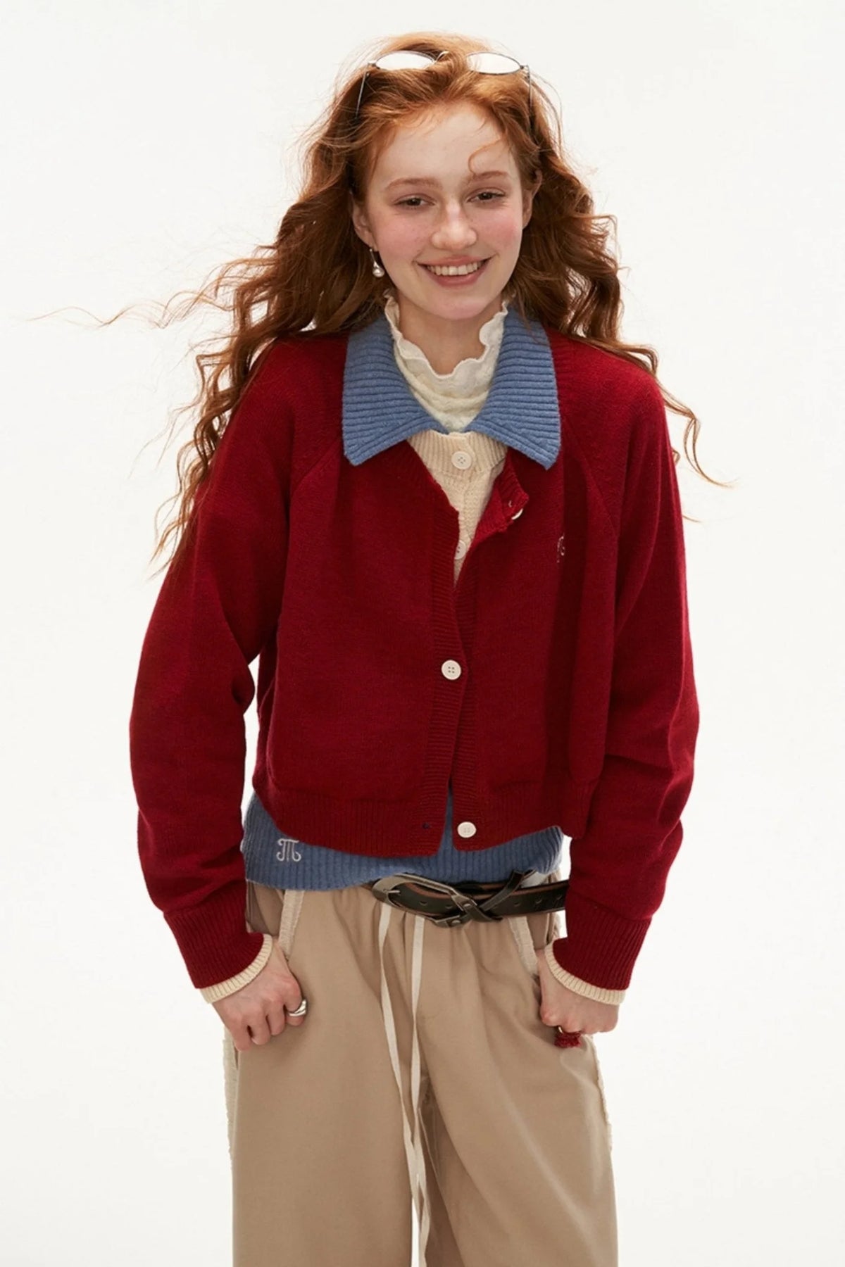 College Vintage Fake Two Piece Sweater Jacket