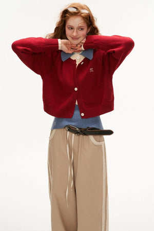 College Vintage Fake Two Piece Sweater Jacket
