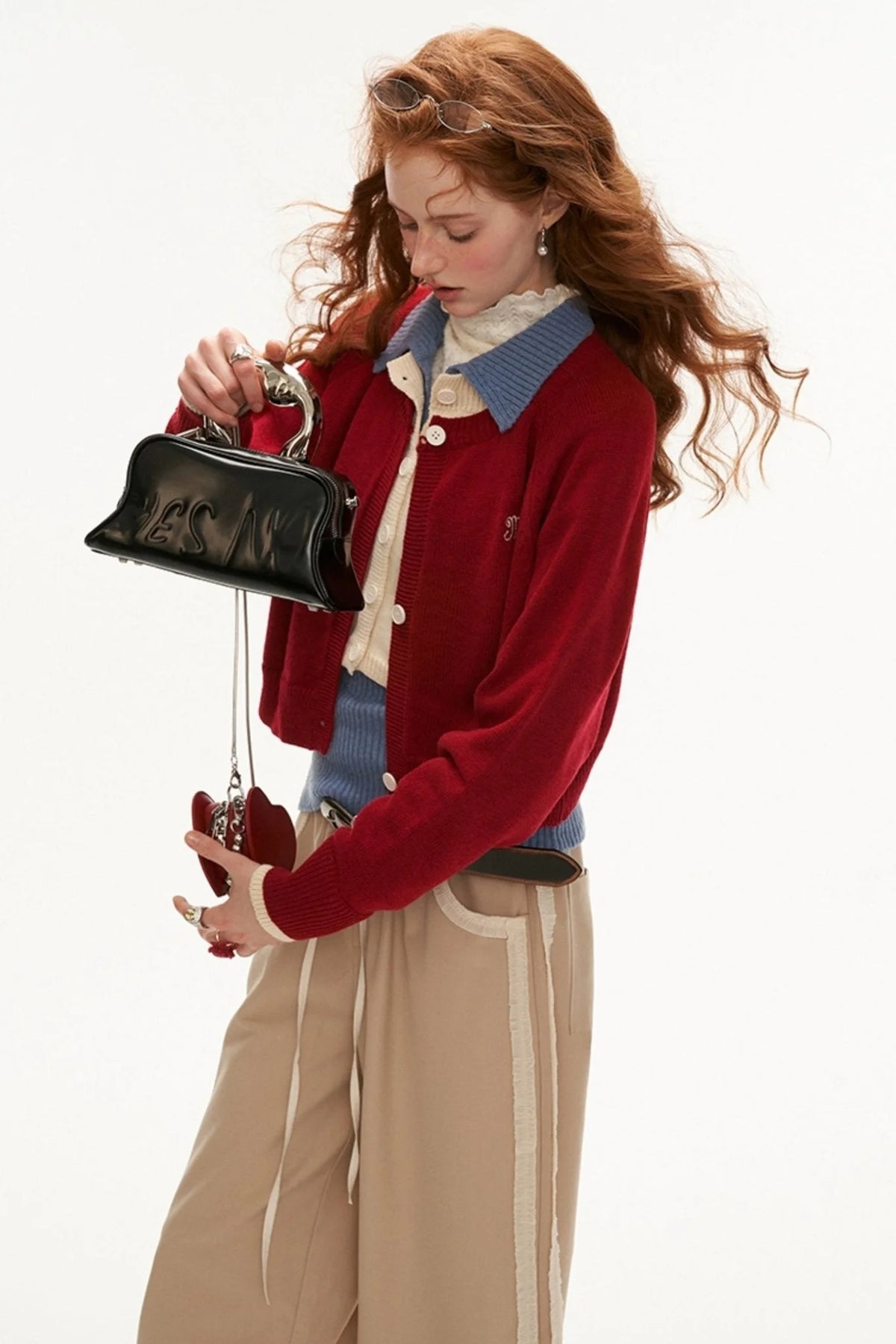 College Vintage Fake Two Piece Sweater Jacket