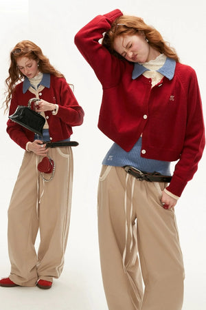 College Vintage Fake Two Piece Sweater Jacket