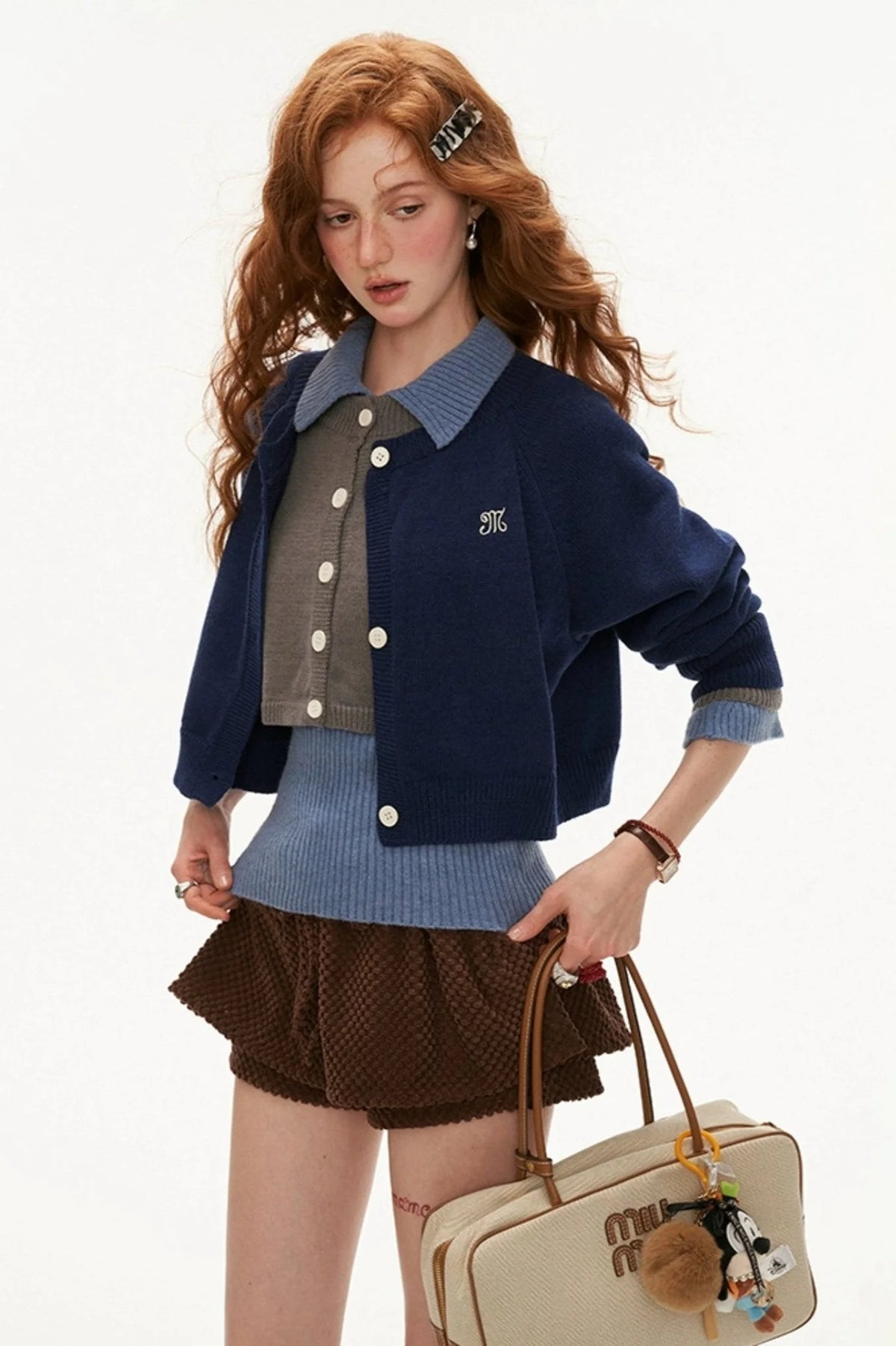 College Vintage Fake Two Piece Sweater Jacket