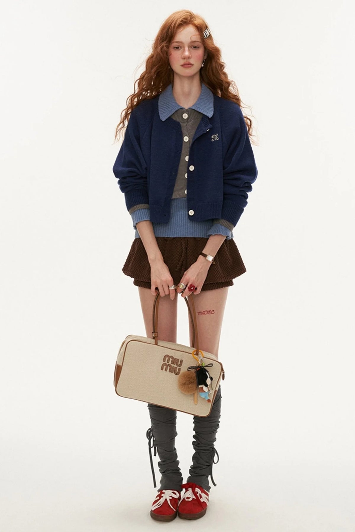 College Vintage Fake Two Piece Sweater Jacket