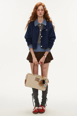 College Vintage Fake Two Piece Sweater Jacket