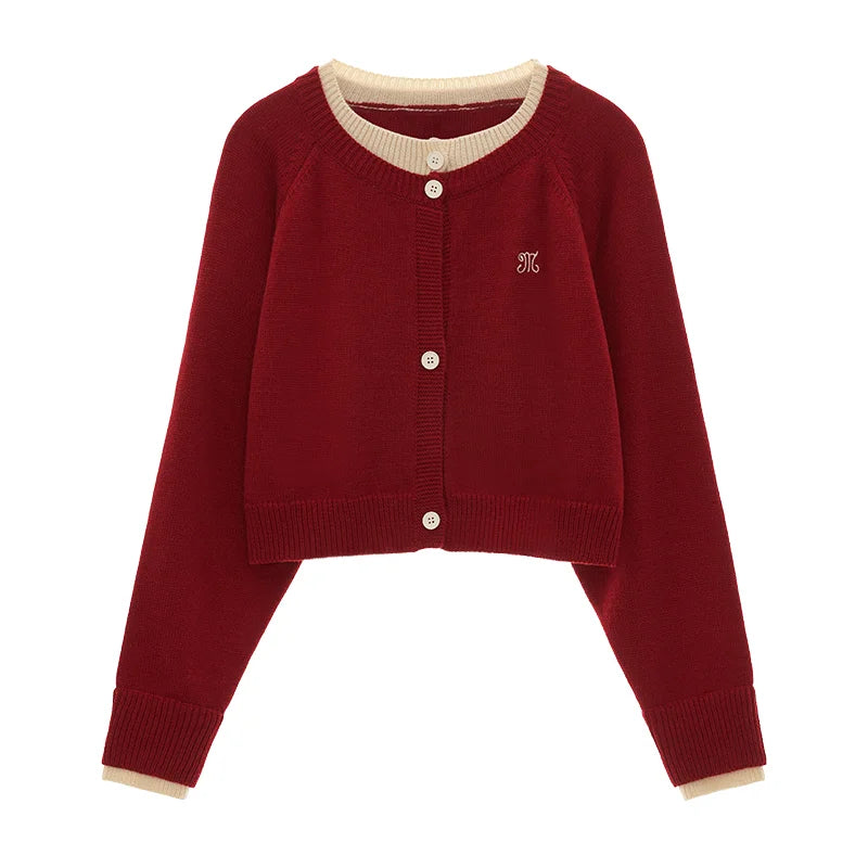College Vintage Fake Two Piece Sweater Jacket