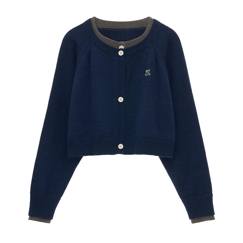 College Vintage Fake Two Piece Sweater Jacket