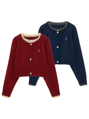 College Vintage Fake Two Piece Sweater Jacket