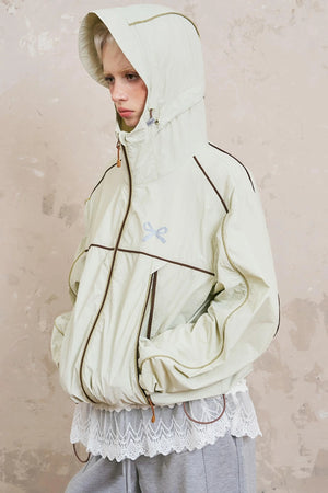 Color-Block Bow Hoodie Jacket