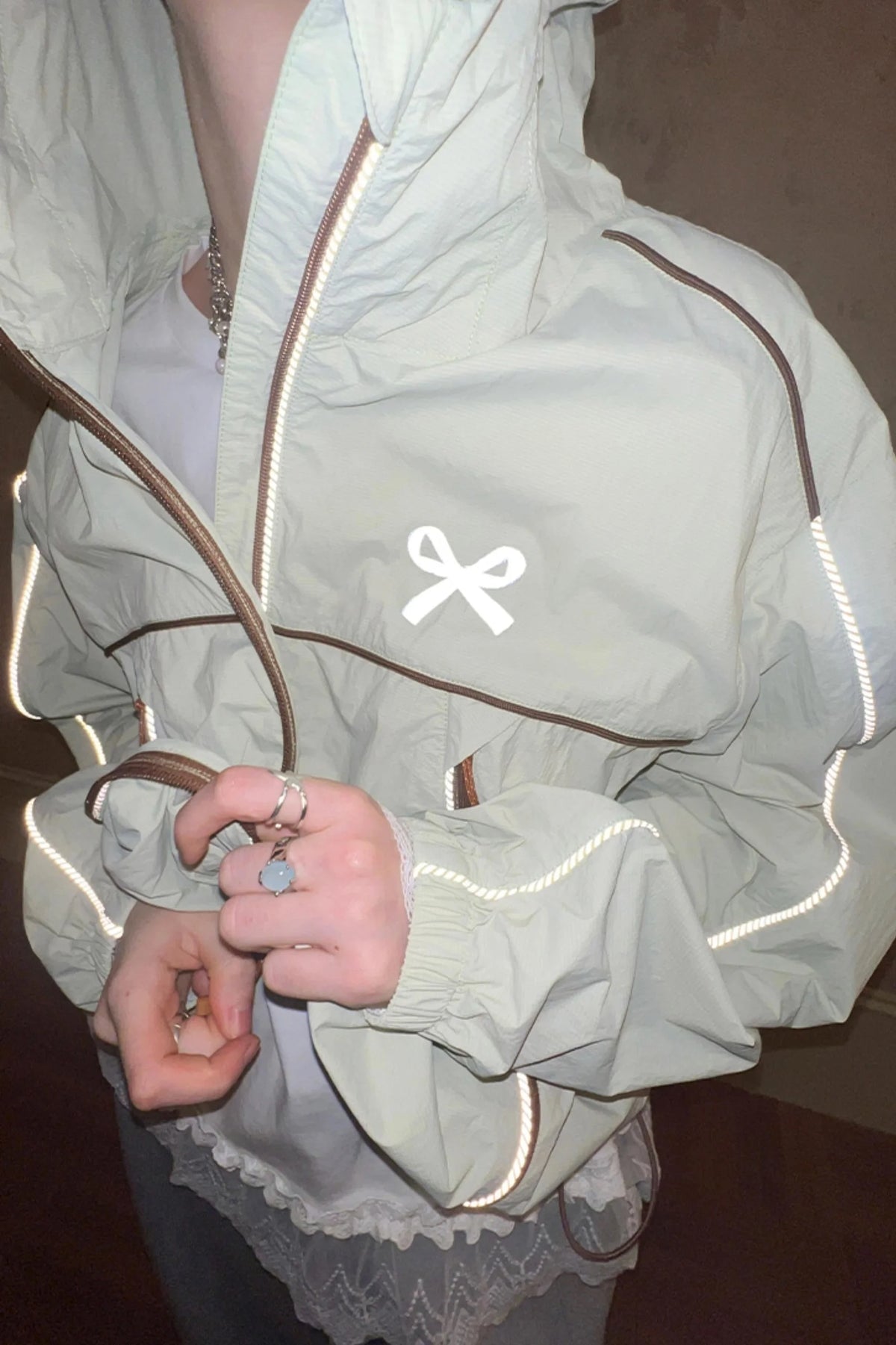 Color-Block Bow Hoodie Jacket