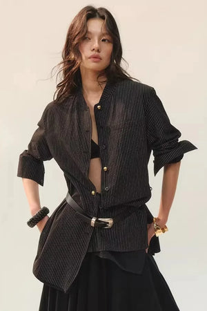 Color-Block Double Collar Blouse