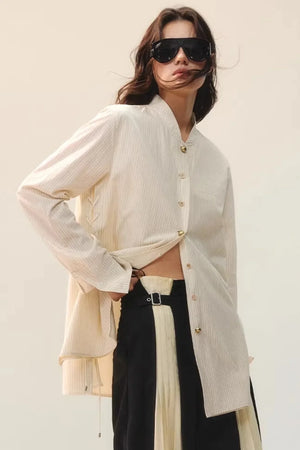 Color-Block Double Collar Blouse