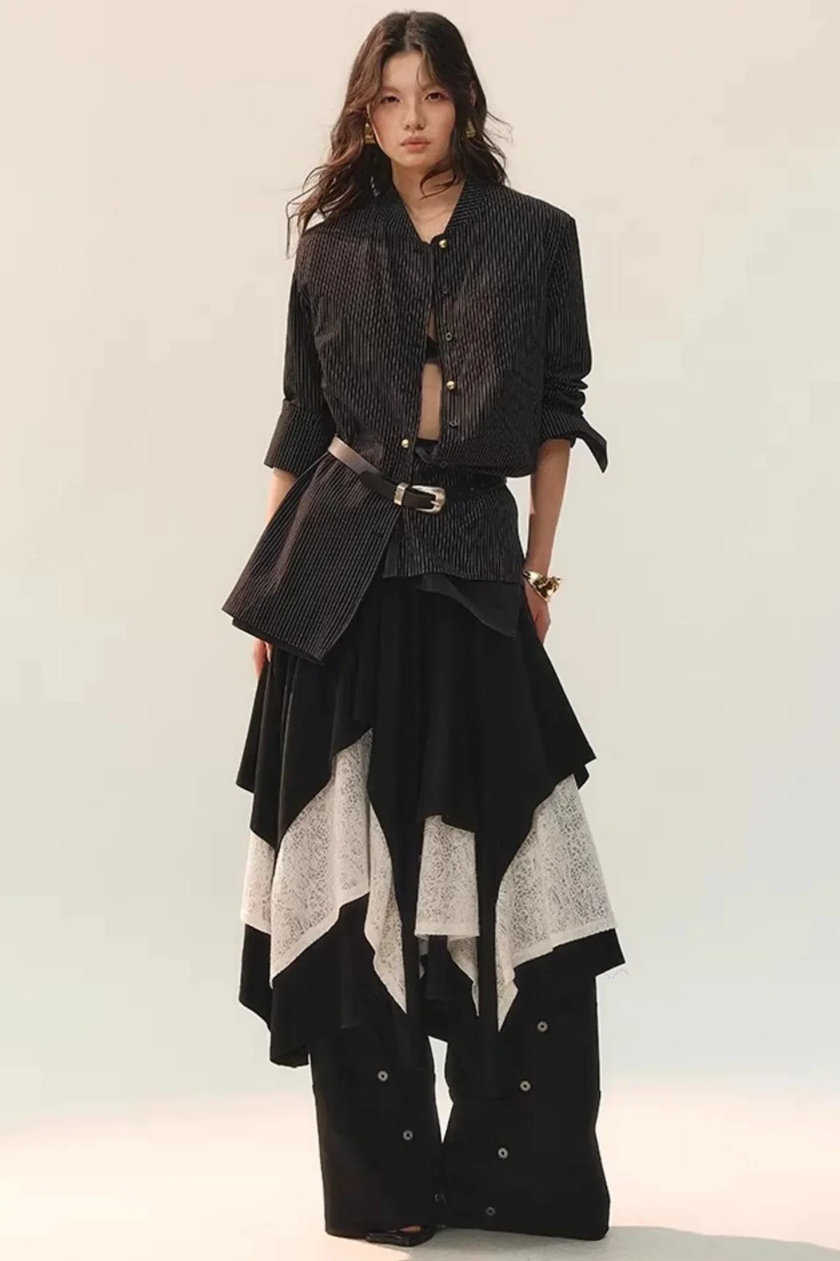 Color-Block Double Collar Blouse