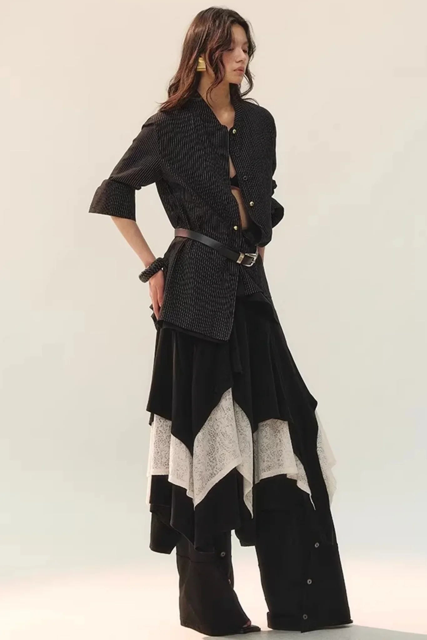 Color-Block Double Collar Blouse