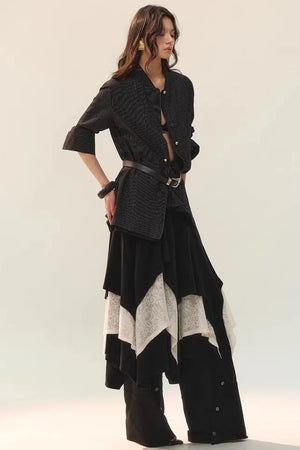 Color-Block Double Collar Blouse