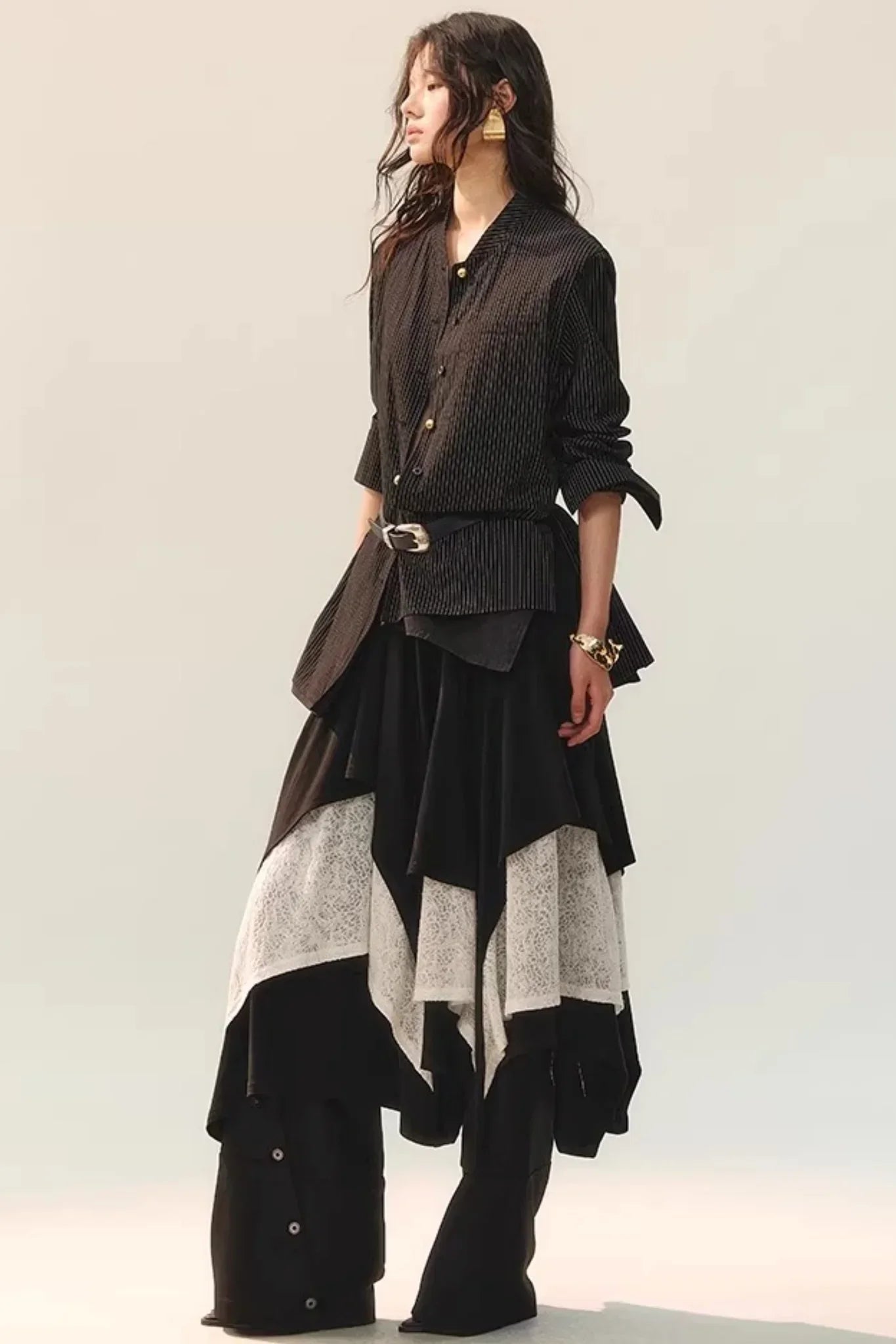 Color-Block Double Collar Blouse