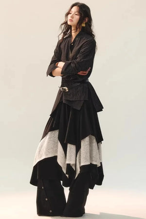 Color-Block Double Collar Blouse