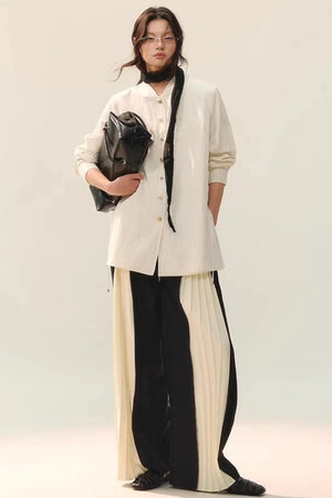 Color-Block Double Collar Blouse