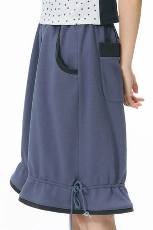Color-Block Drawstring Elastic Waist Wide-Leg Mid-Length Shorts