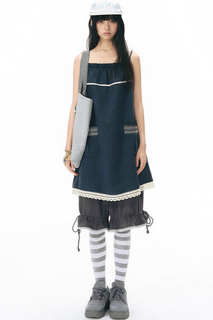Color-Block Drawstring Elastic Waist Wide-Leg Mid-Length Shorts
