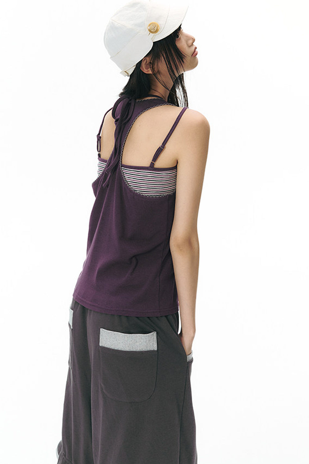 Color-Block Drawstring Elastic Waist Wide-Leg Mid-Length Shorts