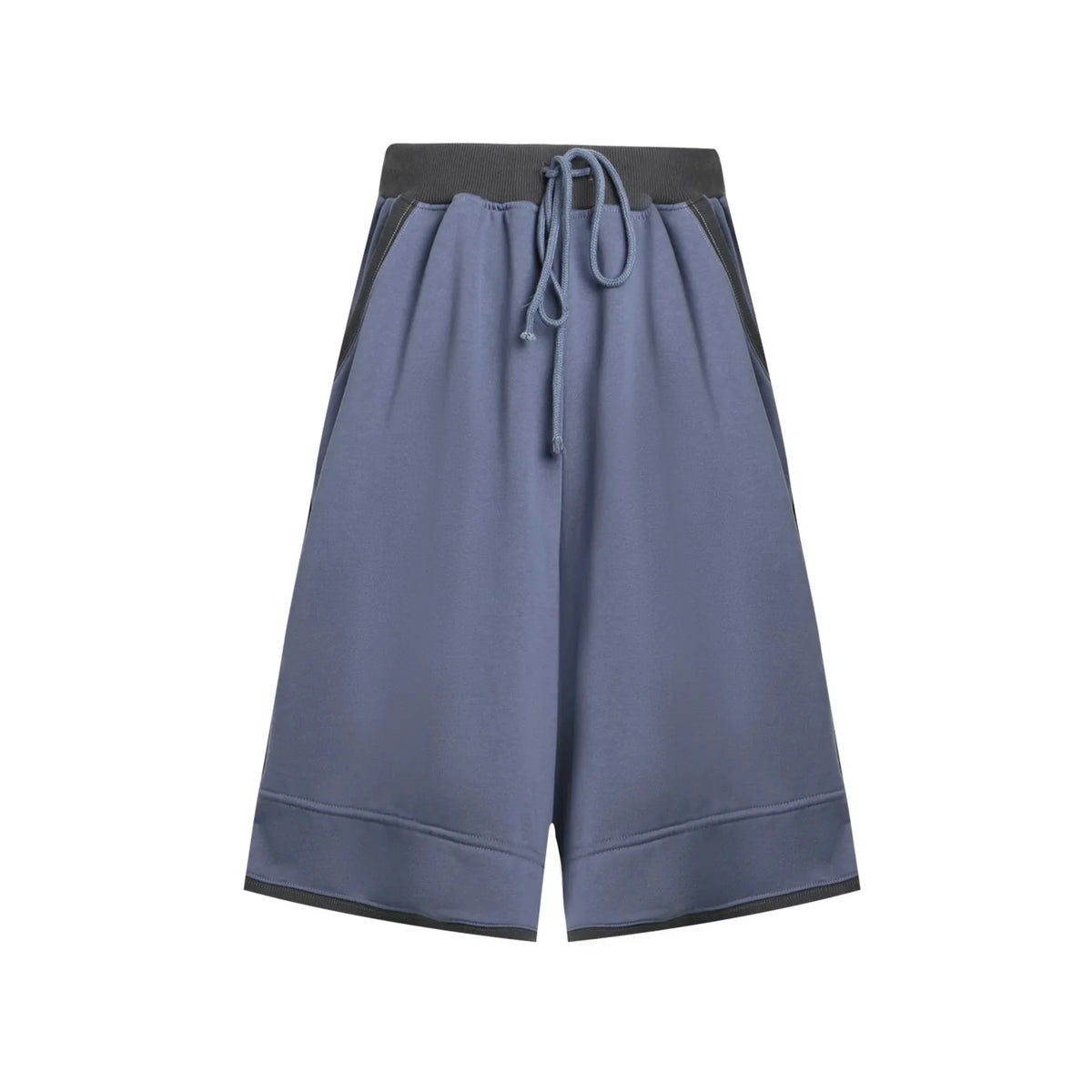 Color-Block Drawstring Elastic Waist Wide-Leg Mid-Length Shorts