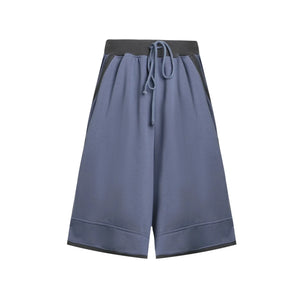 Color-Block Drawstring Elastic Waist Wide-Leg Mid-Length Shorts