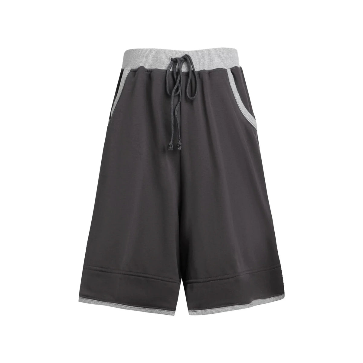Color-Block Drawstring Elastic Waist Wide-Leg Mid-Length Shorts