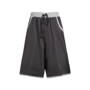 Color-Block Drawstring Elastic Waist Wide-Leg Mid-Length Shorts