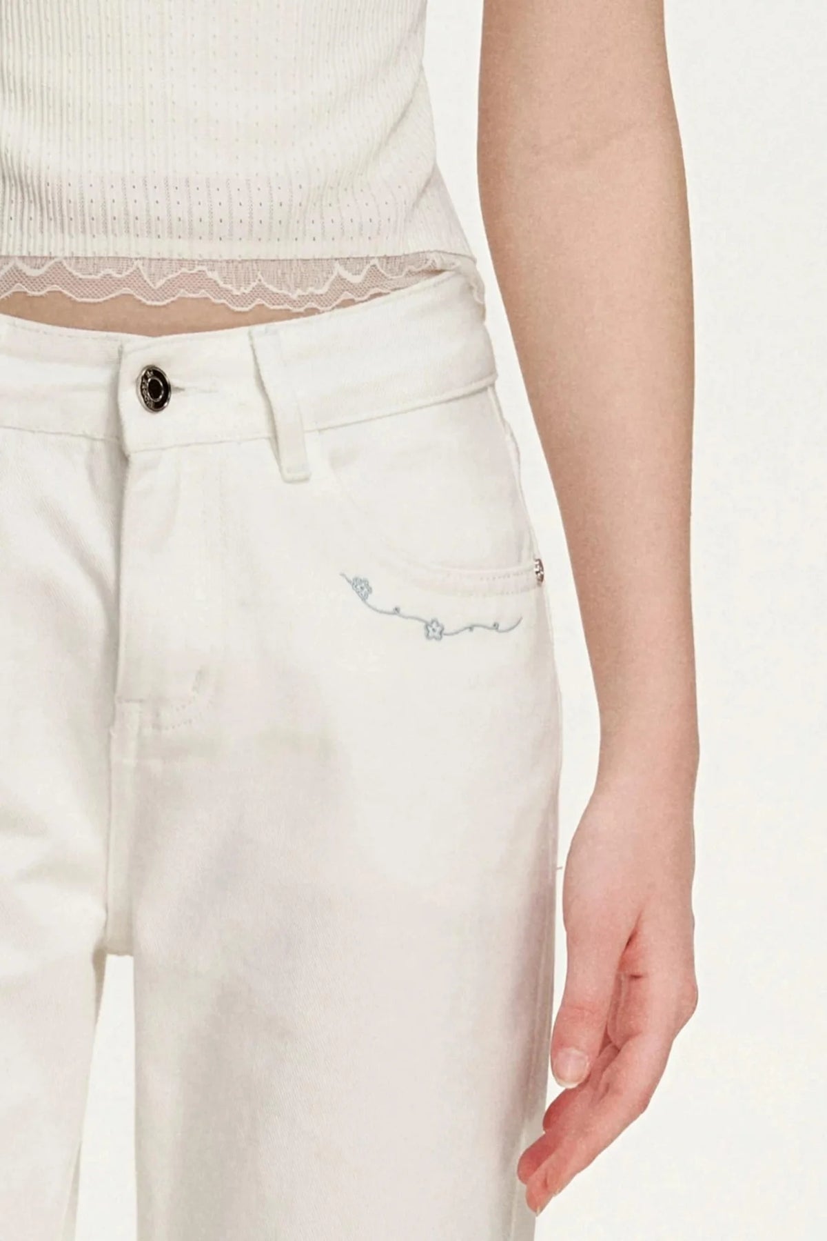 Color-Block Hand-Painted Floral Jeans