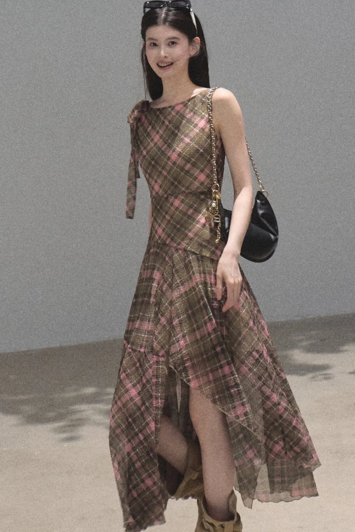 Color-Block Irregular Off-Shoulder Dress