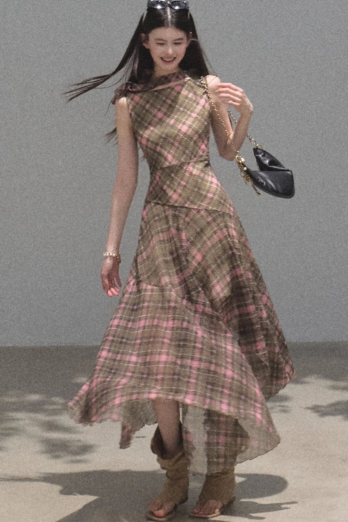Color-Block Irregular Off-Shoulder Dress
